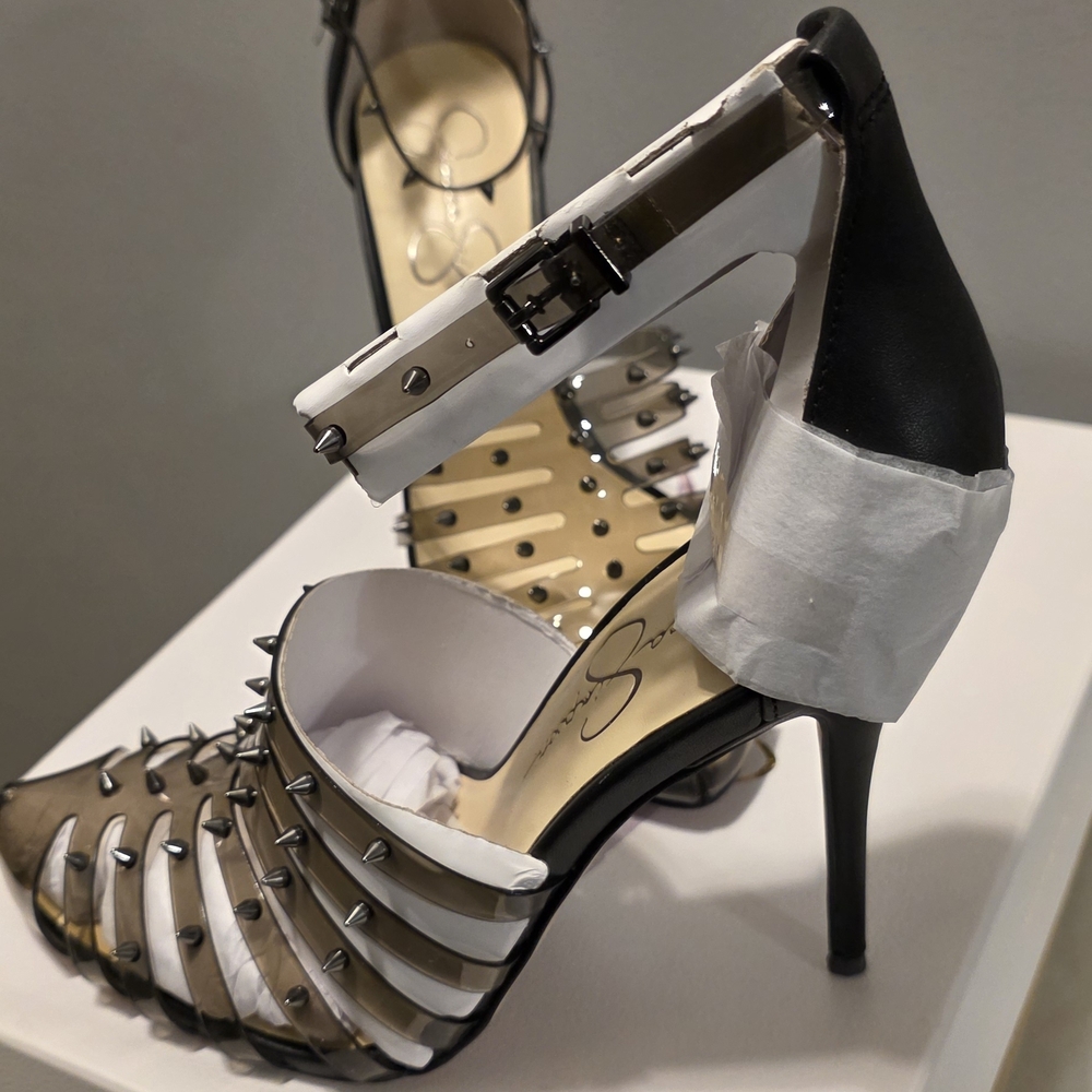 Studded Black and Silver Women's Heels